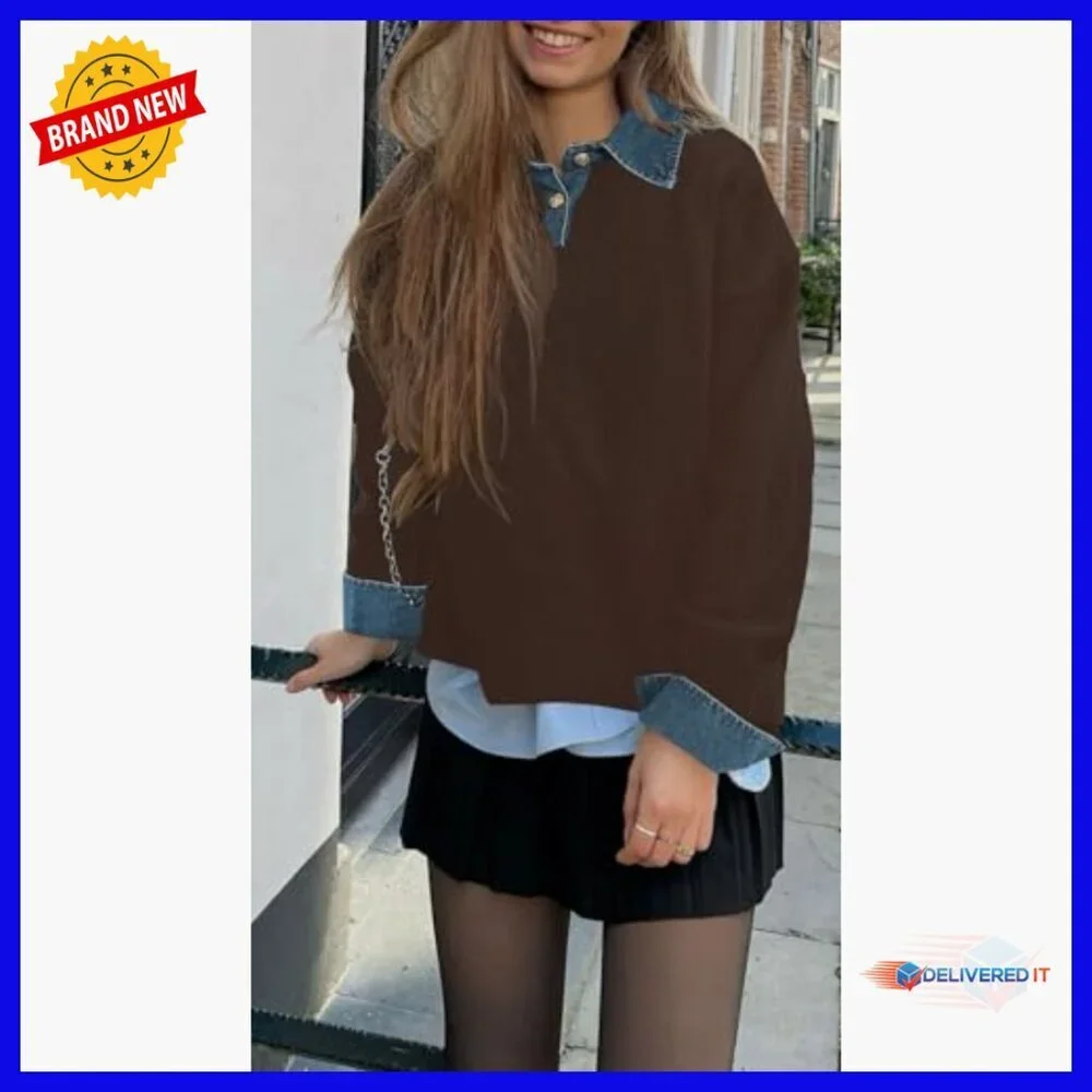 Oversized Chunky Mock Turtleneck Pullover Sweater Long Sleeve V-Neck